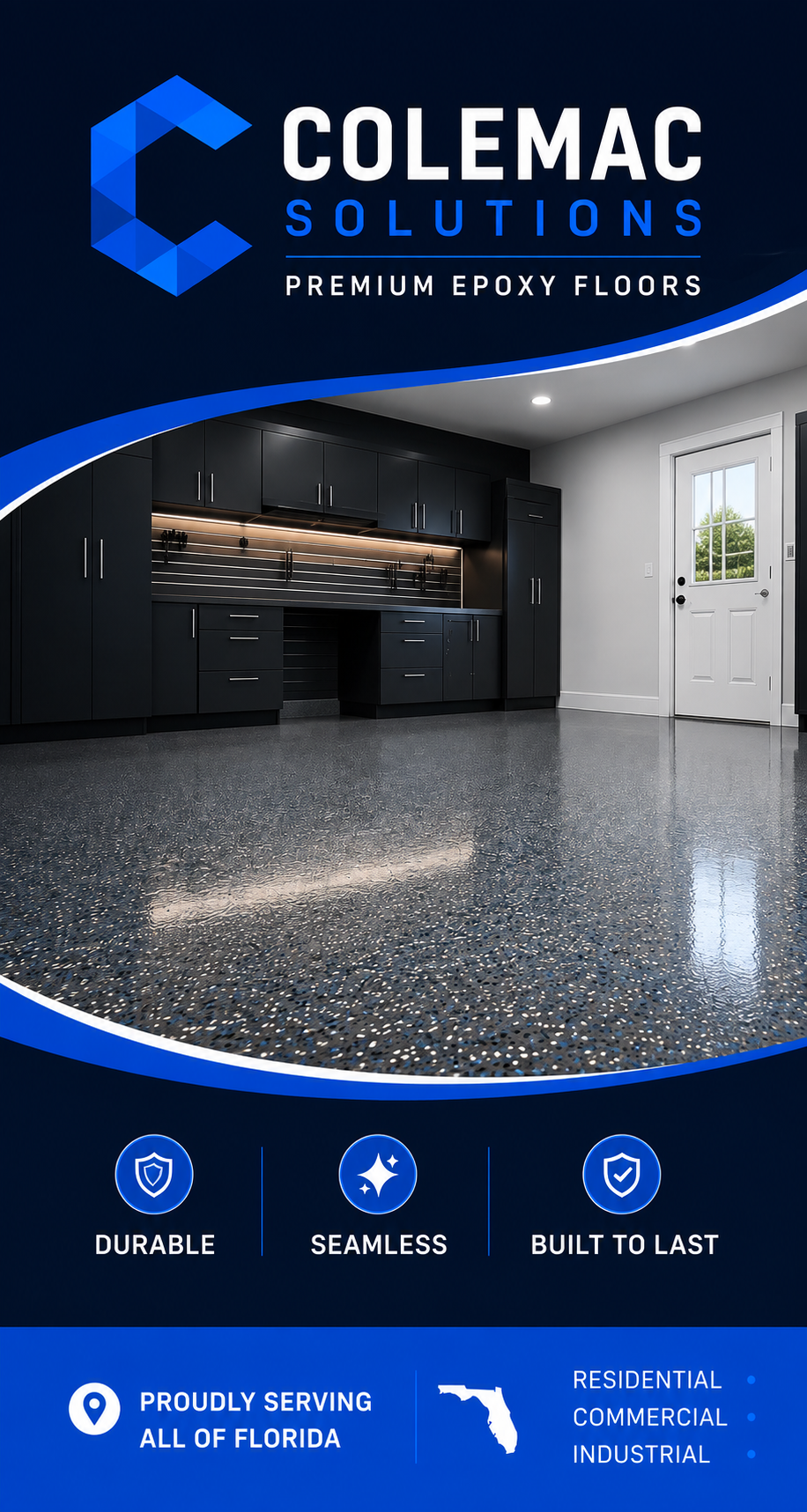 Colemac Solutions — premium epoxy floors: durable, seamless, built to last. Proudly serving all of Florida for residential, commercial and industrial projects.